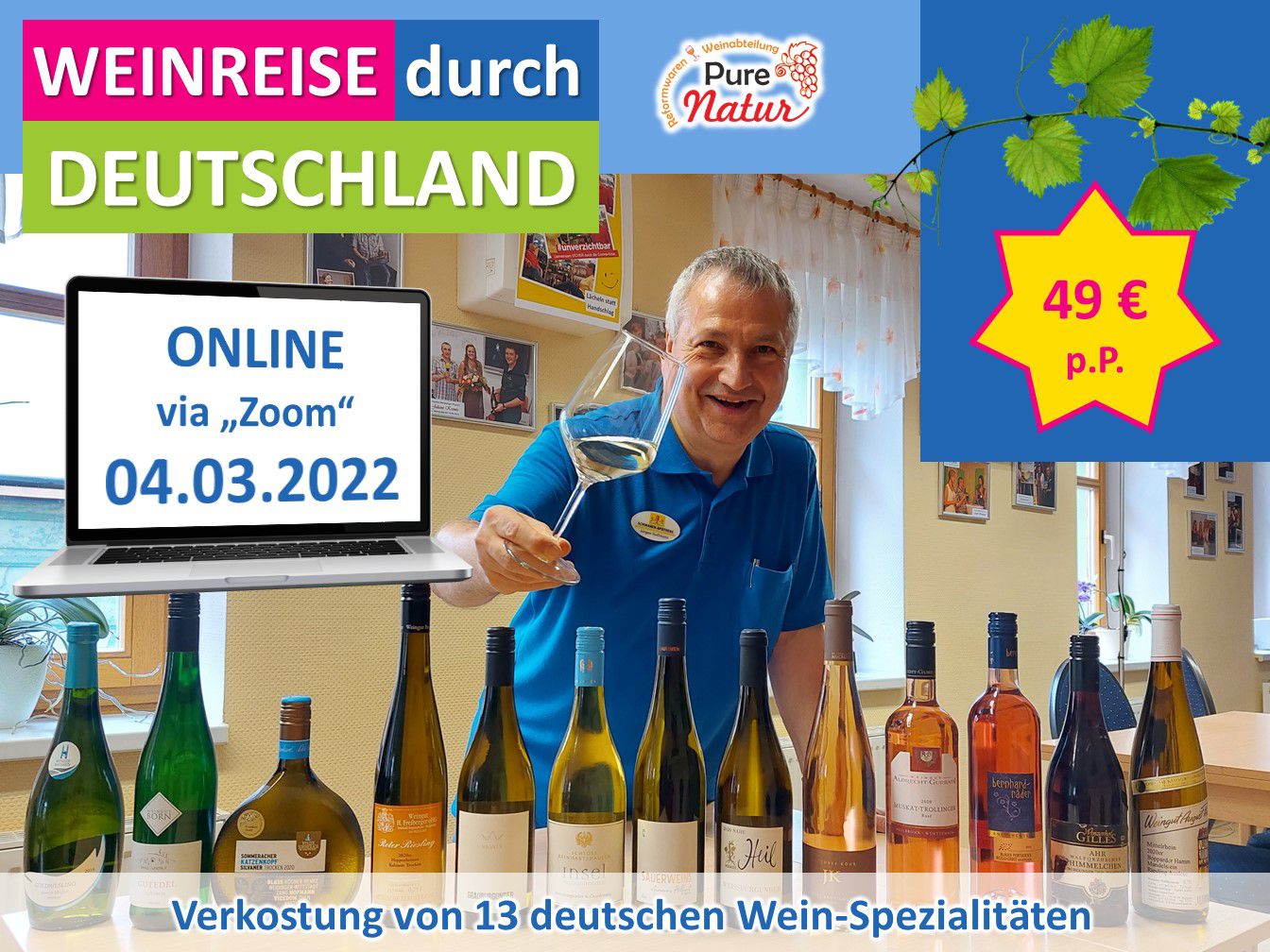 04.03.2022 - ONLINE Weinprobe "Genusstour durch alle 13 Weinanbaugebiete Deutschlands"